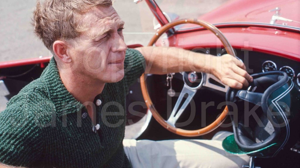 Steve McQueen at the Riverside Raceway in Riverside, California, in 1966 by James Drake