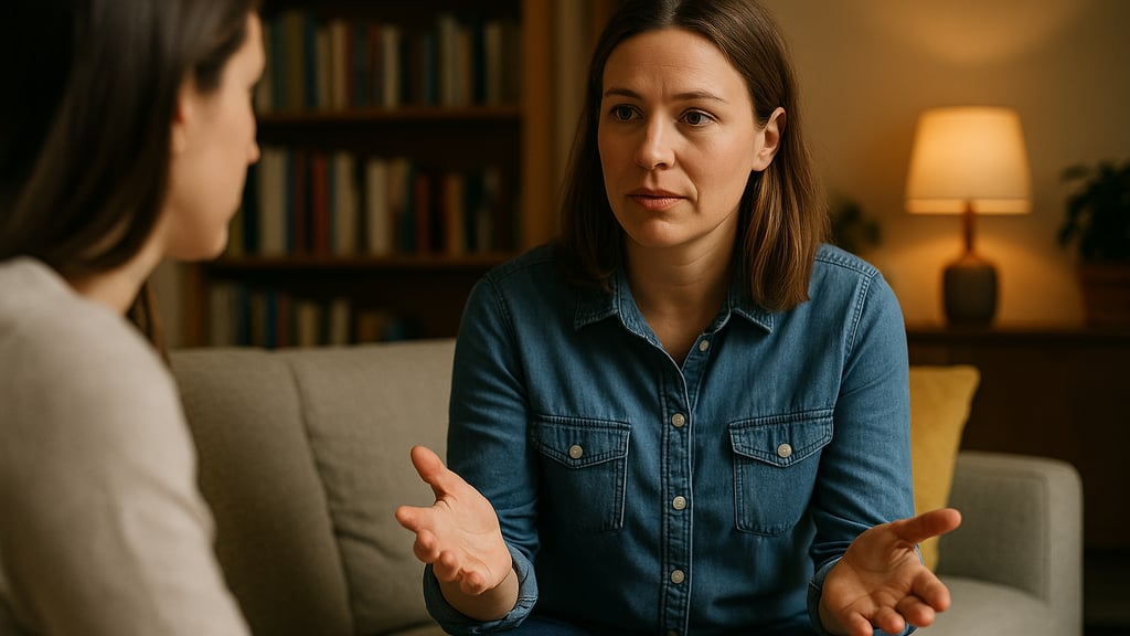 Femme qui pose ses limites calmement lors d'une conversation