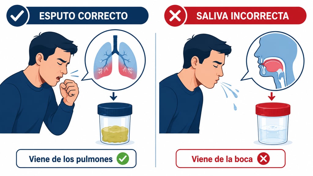 comparativa entre una muestra de esputo correcta para baciloscopía y muestra de saliva incorrecta