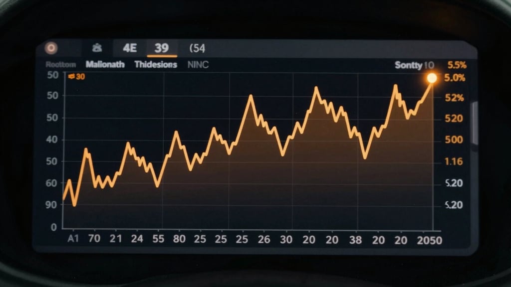 Dark dashboard UI panel showing an amber line sparkline chart tracking price movement over 90 days, x-axis dates, y-axis dollar values, current price highlighted with a bright amber dot, muted neutral grid lines on near-black background