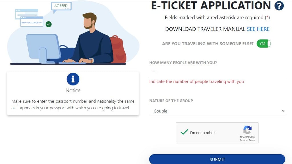 Dominican Republic eTicket form: enter traveler details and passport info to submit online