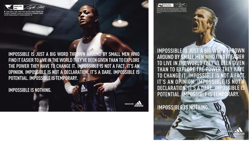 Adidas campaign Impossible is nothing featuring Laila Ali and David Beckham