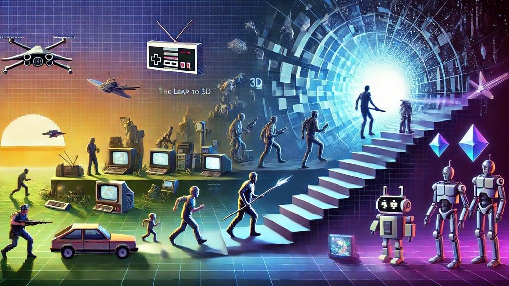 a group of people walking up stairs in a futuristic city