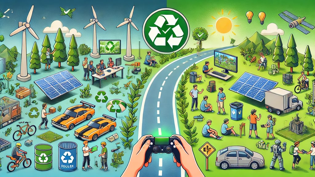 Ecosistema sustentável e uma estrada com marcos ecológicos conectados por um grande checkmark verde