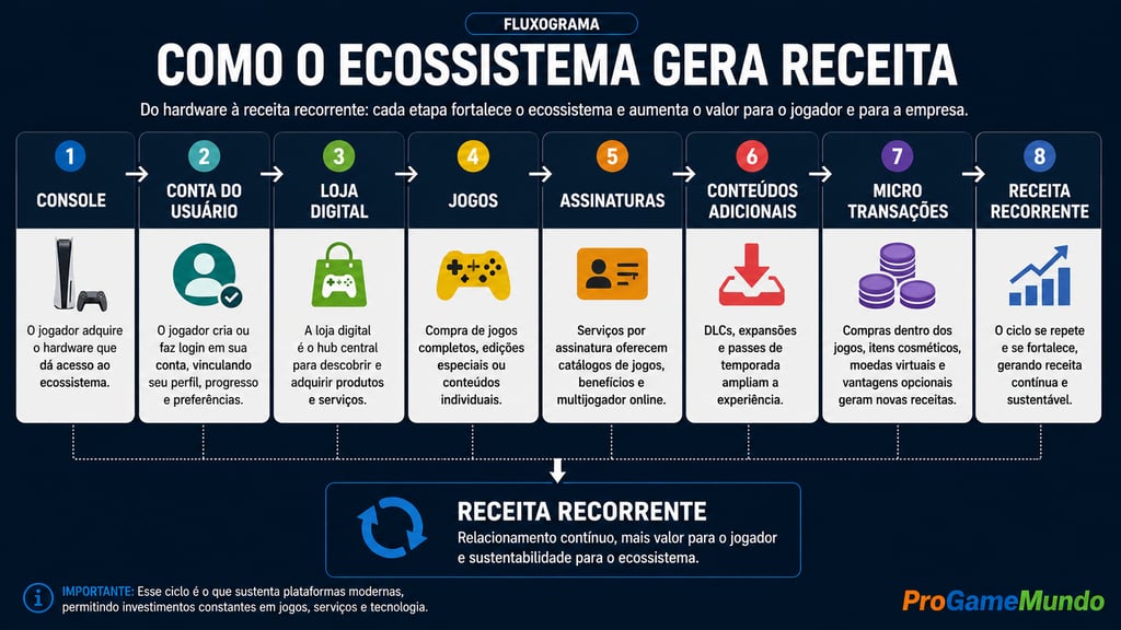 Fluxograma mostra como consoles geram receita por jogos, assinaturas e serviços