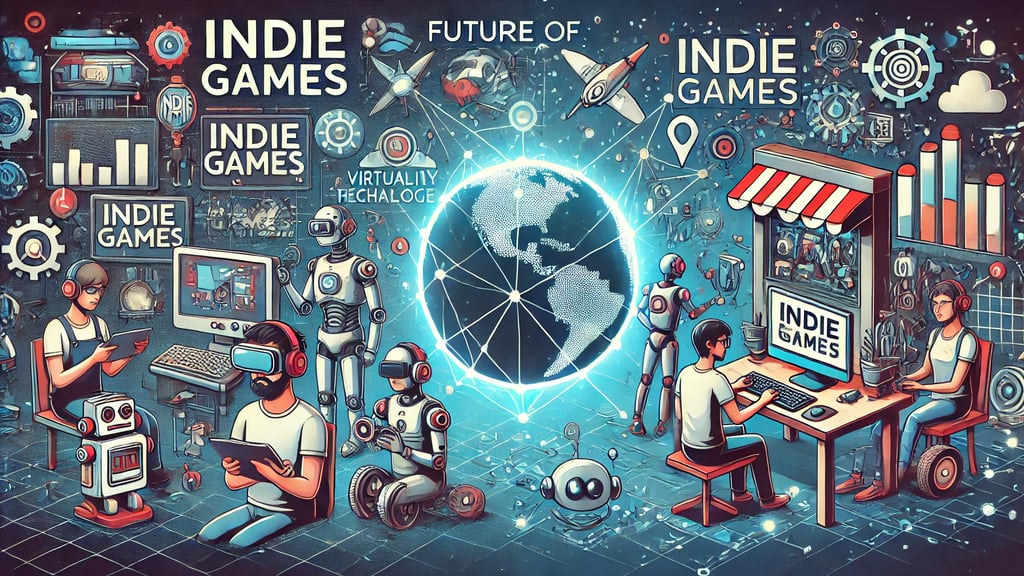 futuro dos jogos indie, com desenvolvedores usando tecnologia de ponta e um mercado global acessível