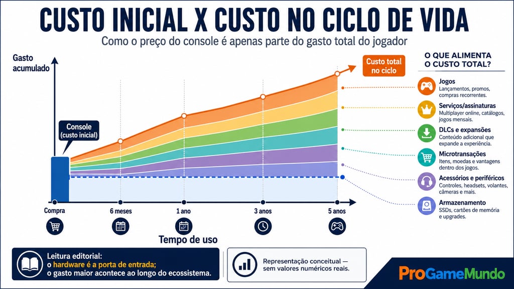 Gráfico mostra custo inicial e gasto acumulado no ciclo de vida do console.