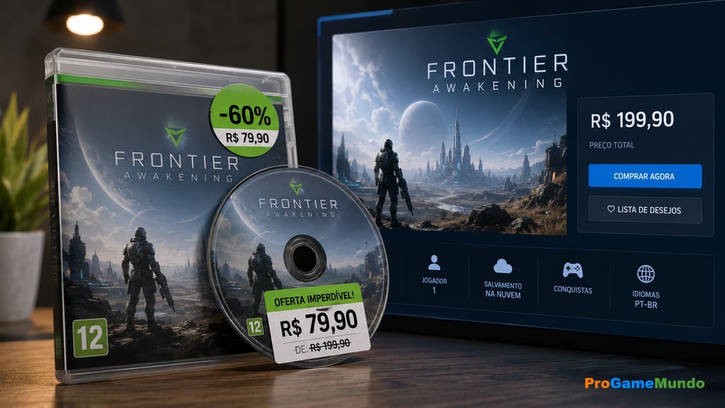 Jogo físico em oferta diante da versão digital mantida pelo preço cheio.