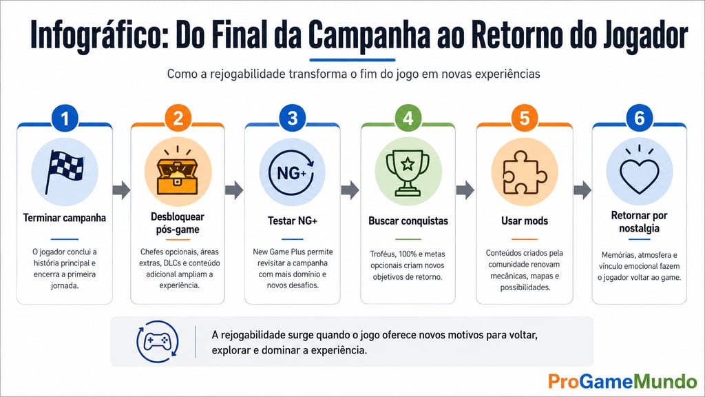 Infográfico sobre a jornada de retorno do jogador após terminar um game
