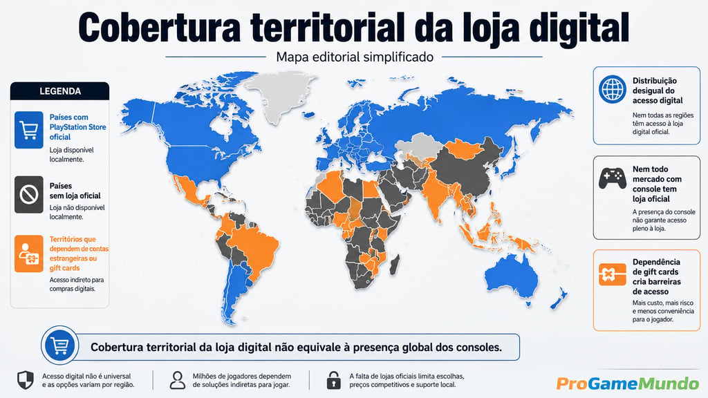 Mapa mostra países com loja digital, sem loja e dependentes de contas externas.