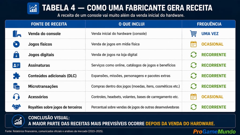 Tabela mostra as principais fontes de receita de fabricantes de consoles