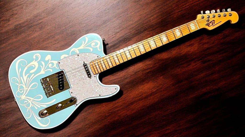 a guitar player's guitar with a blue guitar