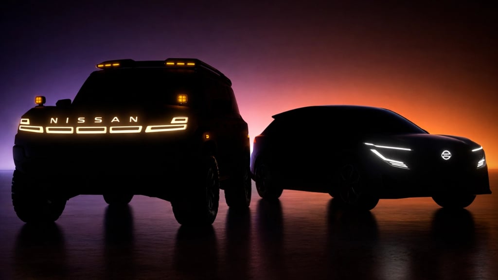 Nissan Xterra e Skyline retorno dos icones da marca em imagem teaser escura com luzes LED