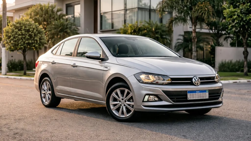 Volkswagen Virtus 2020 prata estacionado em rua residencial com casas modernas ao fundo