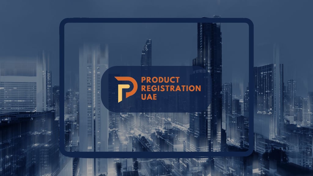 Product Registration UAE Logo with background of futuristic business city