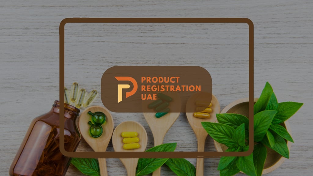 Product Registration UAE Logo Overlay over Supplements in background for Top 10 Mistakes blog