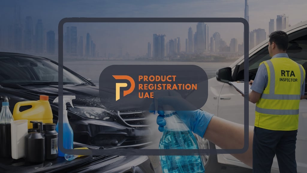 RTA product approval process in Dubai showing compliant vehicle care products reviewed by Product Registration UAE