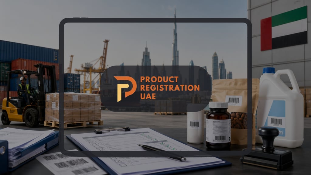 UAE customs clearance checklist with import documents, product labels, and regulated goods at Dubai port