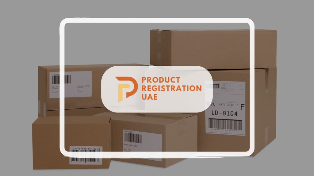 Cardboard shipping boxes with barcode labels stacked, representing UAE product registration and packaging compliance.
