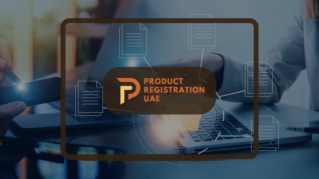 UAE product registration renewals visual showing digital dossiers and compliance documents on a lapt