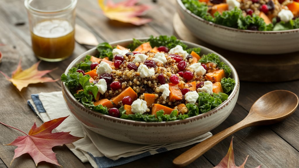 a bowl of salad with a glass of wine