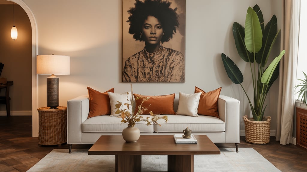 a living room with a couch and a table