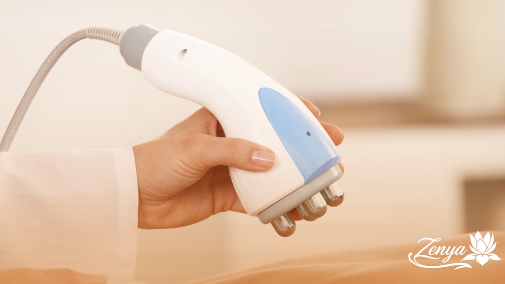 Tratamiento corporal de radiofrecuencia con manípulo sobre el muslo para reafirmar la piel.