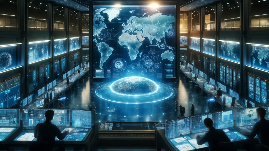 Futuristic control room with AI and Geospatial in public health