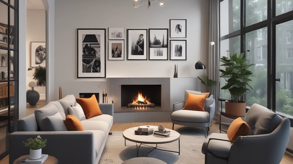 a living room filled with furniture and a laptop computer
