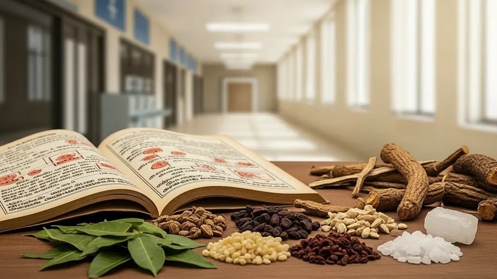 Siddha medicine herbs and classical texts showing integration of traditional healthcare in India