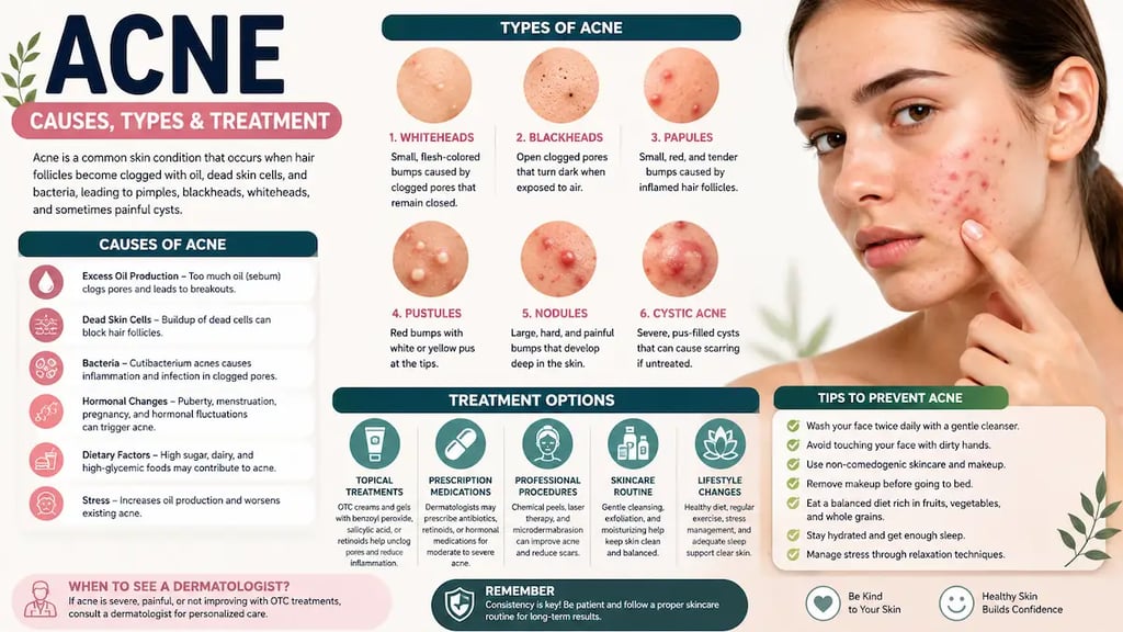 Comprehensive acne infographic showing types of acne