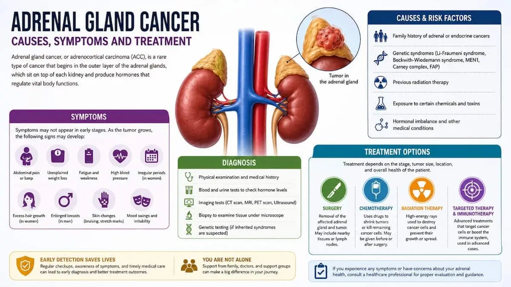 Medical infographic showing adrenal gland cancer