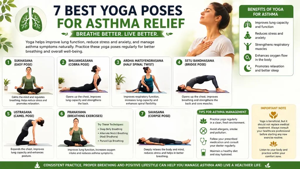 Person practicing yoga poses for asthma relief