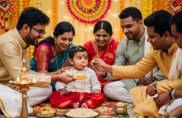 In many South Asian cultures, a baby’s first solid meal is honored with a festive ceremony. For example, the Annaprashan (lit