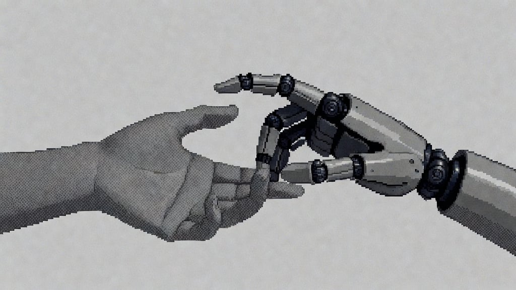 human and robot hand touching