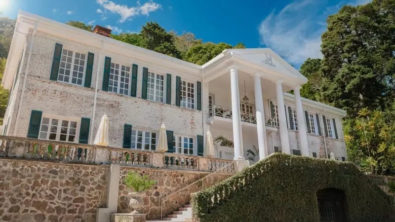 Luxury white colonial mansion, the New Cadejo Brewing in Santa Tecla