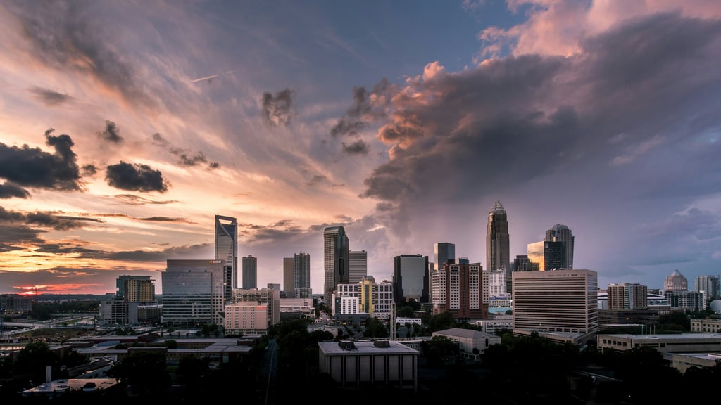Sunset panorama of Charlotte city scape
