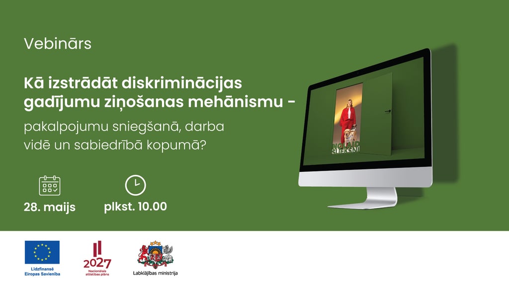 Vebināra afiša. Aicina piedalīties 28. maijā pulksten 10.00