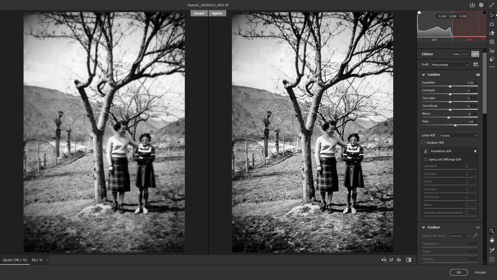 capture d'écran d'une photo ancienne en cours de restauration
