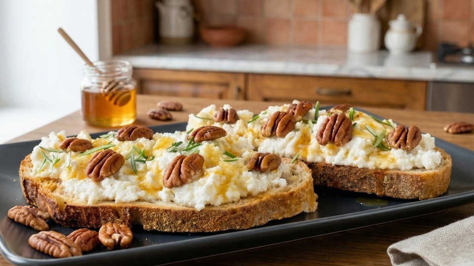 Bruschetta dolce con ricotta, miele e noci