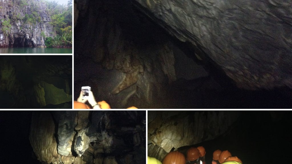 Formações rochosas no interior da caverna do rio subterrâneo.
