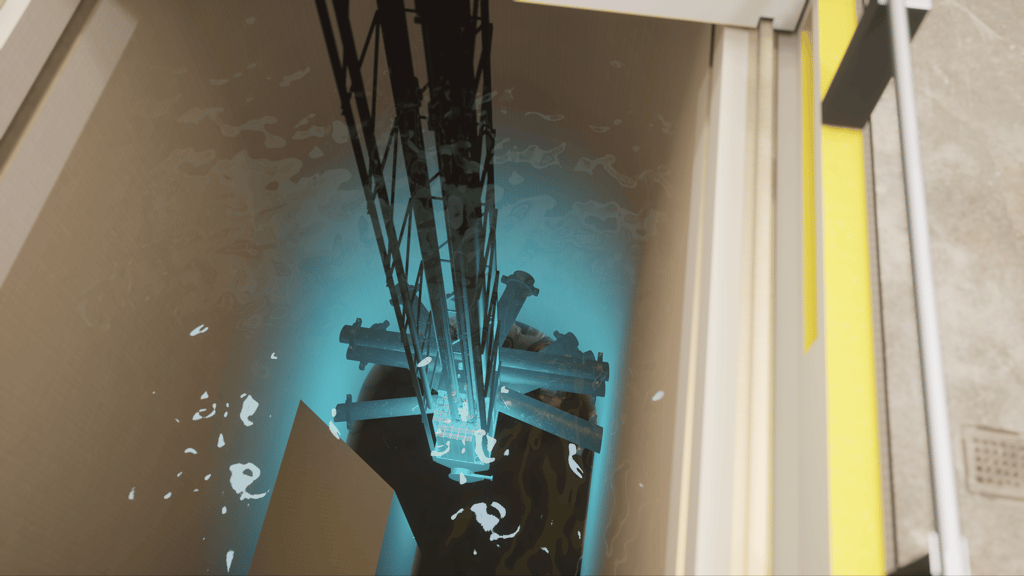 digital recreation of the reactor core as seen from the reactor pool