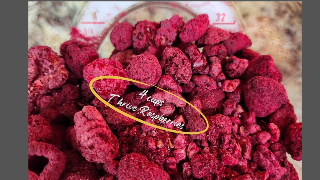 A bowl of thrive freeze-dried raspberries for step-by-step freezer jam recipe