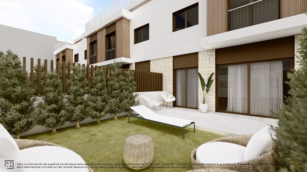 a modern house with a lawn and chairs