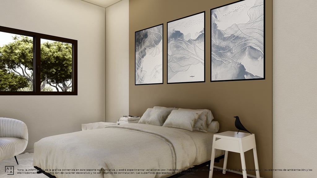 a bedroom with a bed and a chair