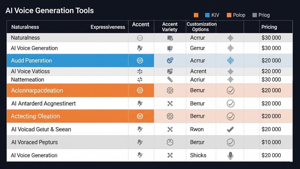 Table comparing AI voice tool features.