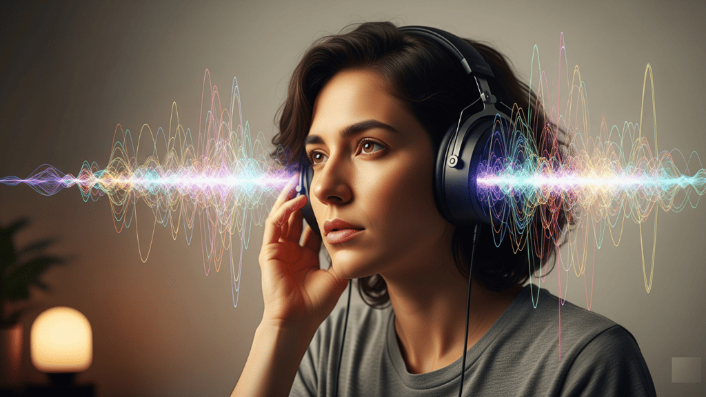 Person listening to AI-generated audio.