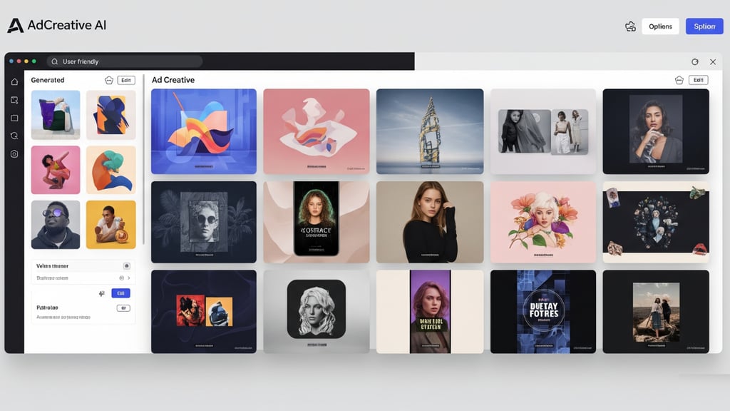 AdCreative AI interface with various ad designs.