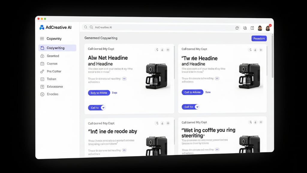AdCreative AI screen showing AI-generated ad copy.