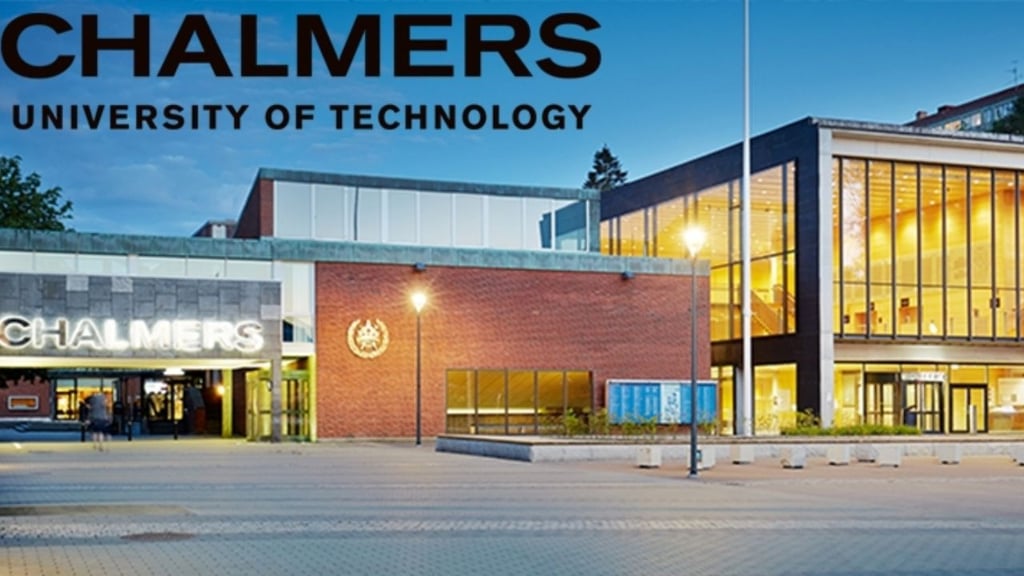 Nighttime architectural view of Chalmers University of Technology with illuminated modern design
